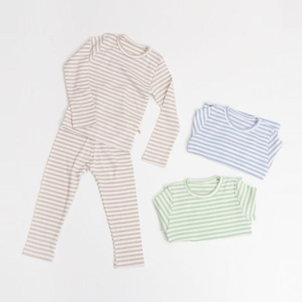 Cotton Modal Marine Ribbed Long Sleeve Top & Bottom Set Korean kids loungewear in green made in Korea