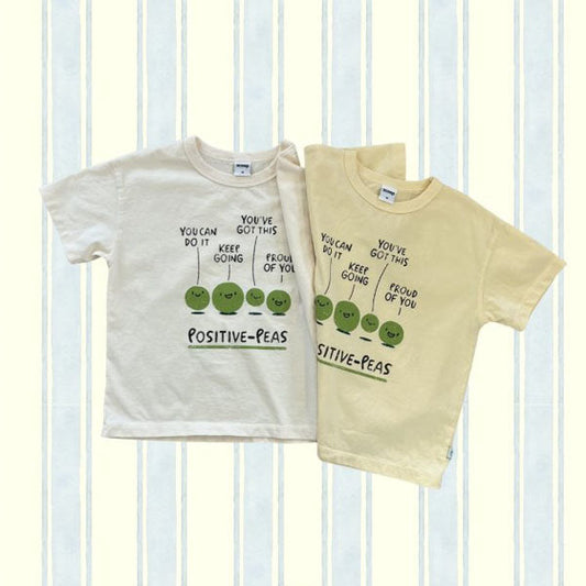 Pea Cheer T-Shirt Korean toddler t-shirt in light beige made in Korea