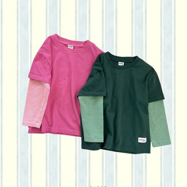 Tone-On-Tone Layered T-Shirt Korean toddler t-shirt in pink made in Korea