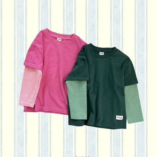 Tone-On-Tone Layered T-Shirt Korean toddler t-shirt in pink made in Korea
