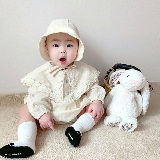 Butterfly Flower Bodysuit Korean infant bodysuit in beige made in Korea