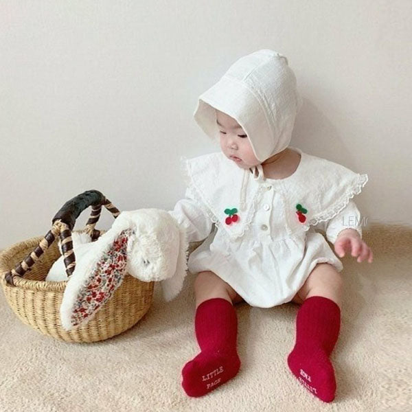 Butterfly Cherry Bodysuit Korean infant bodysuit in beige made in Korea