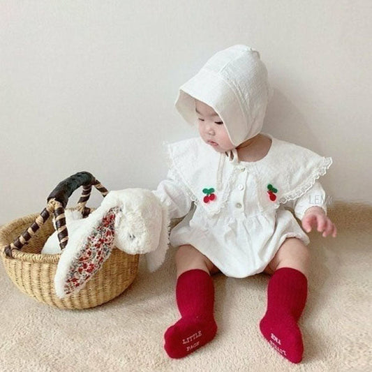 Butterfly Cherry Bodysuit Korean infant bodysuit in beige made in Korea