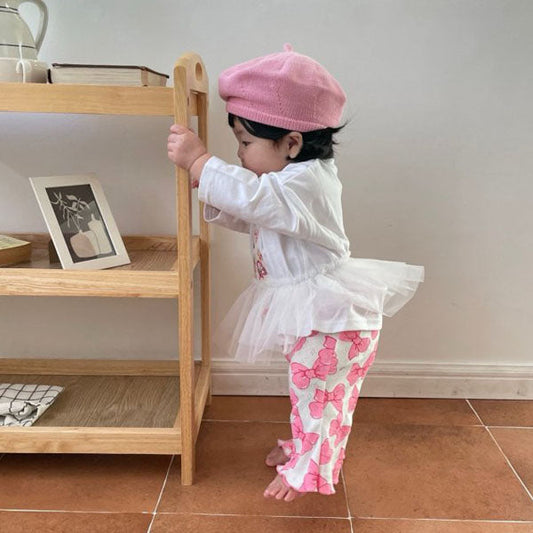 Eyelet Bootcut Pants Korean toddler pants in ribbon made in Korea