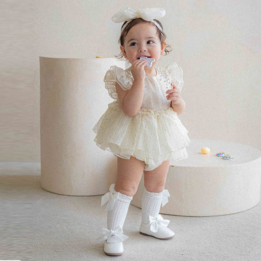 Roel Pearl Bodysuit Korean infant bodysuit in cream made in Korea