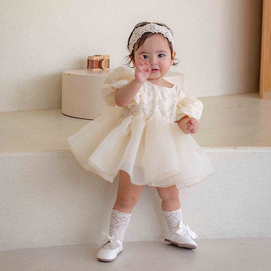 Lia Dress Bodysuit Korean infant bodysuit in cream made in Korea