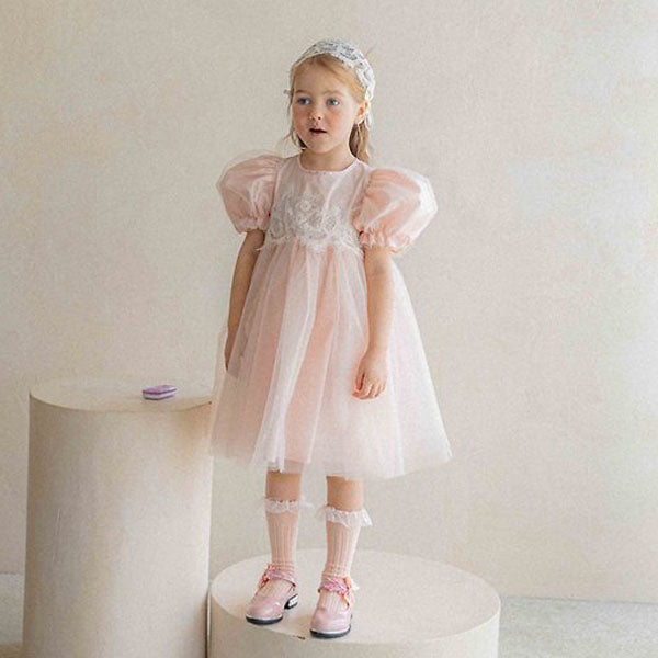 Kids Evelyn Tulle Dress Korean toddler dress in cream made in Korea