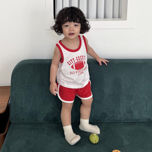 Rugby Tank Top & Bottom Set Korean toddler set in red made in Korea
