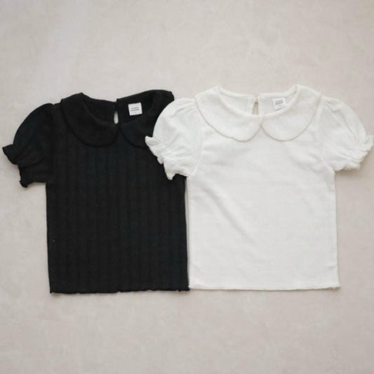 Pleated Collar Tee Korean infant t-shirt in ivory made in Korea
