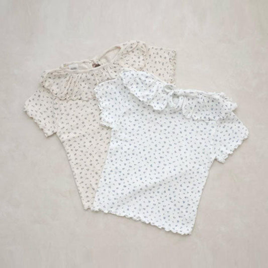 Floral Collar Tee Korean infant t-shirt in ivory made in Korea