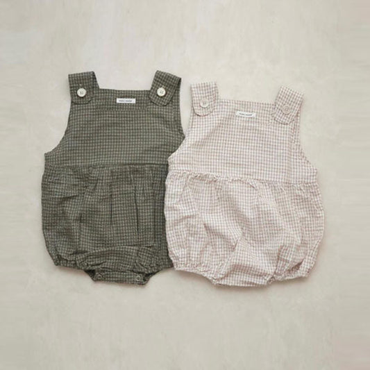 Ola Check Bodysuit Korean infant bodysuit in khaki made in Korea