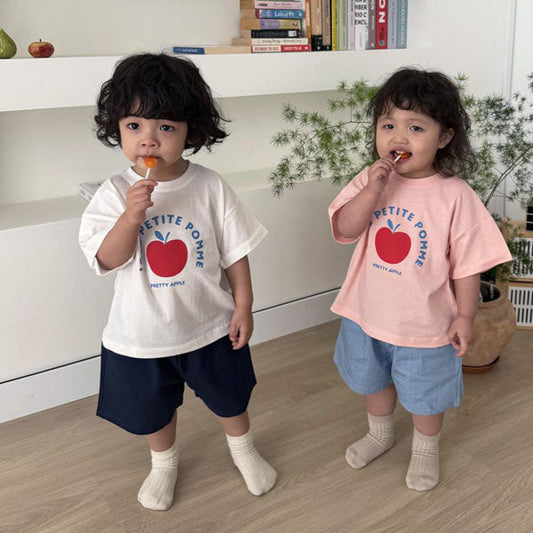 Apple Short Sleeve Tee Korean toddler t-shirt in ivory made in Korea