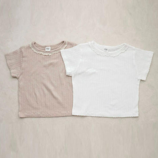 Momo Lace Tee Korean infant t-shirt in pink beige made in Korea