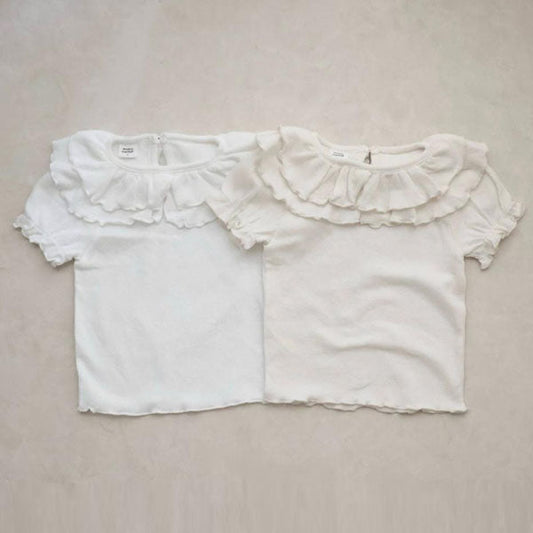 Double Collar Short Sleeve Tee Korean infant t-shirt in ivory made in Korea