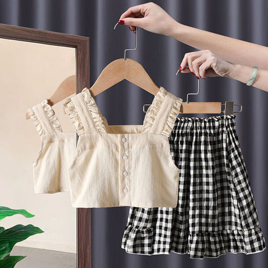 Sleeveless Check Two-Piece Dress