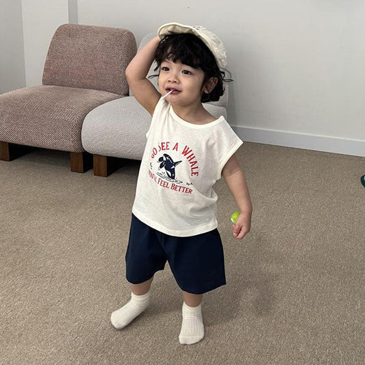 Dolphin Tank Top Korean toddler tank top in cream made in Korea