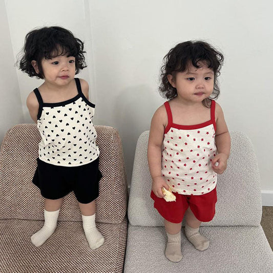 Star Bean Spaghetti Strap Top Korean toddler tops in red made in Korea