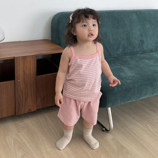 Cotton Candy Spaghetti Strap Top Korean toddler swimsuit in pink made in Korea