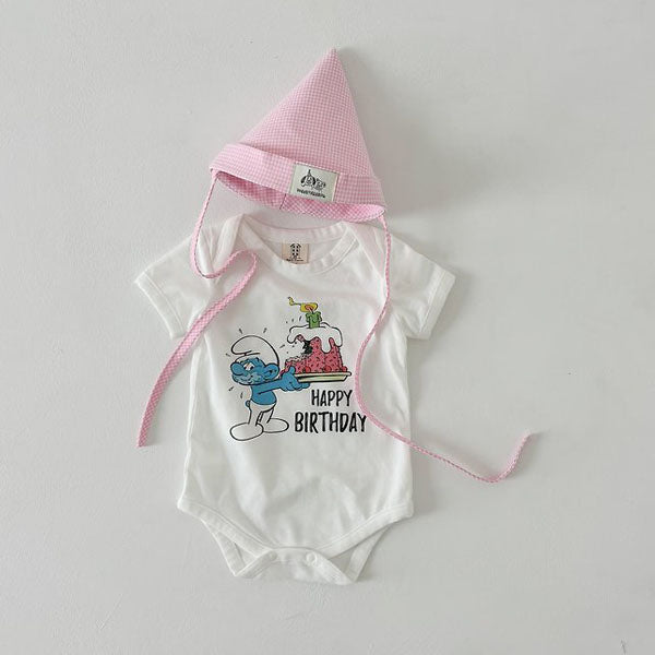 Happy Birthday - Baby Korean kids bodysuit in ivory made in Korea