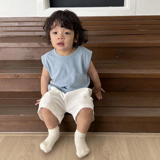 2-Pack Stripe Short Sleeve Tee + Solid Tank Top Korean toddler t-shirt in pink made in Korea