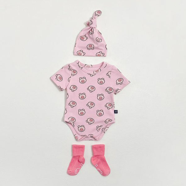 Happy Friends Bodysuit & Bonnet Set Korean toddler bodysuit in yellow made in Korea