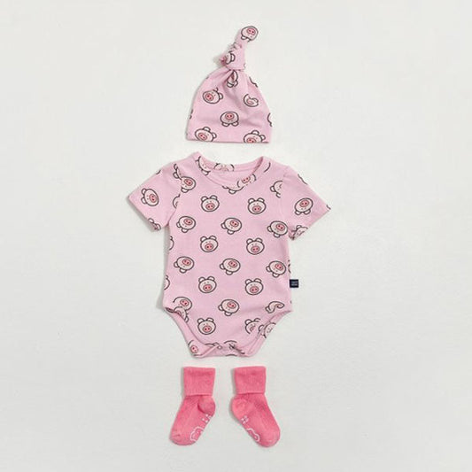 Happy Friends Bodysuit & Bonnet Set Korean toddler bodysuit in yellow made in Korea