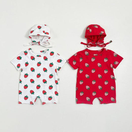 Strawberry Full Bodysuit Korean toddler bodysuit in ivory made in Korea