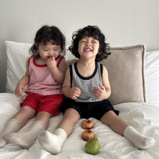 2-Pack Raglan Short Sleeve Tee + Stripe Tank Top Korean toddler t-shirt in red made in Korea
