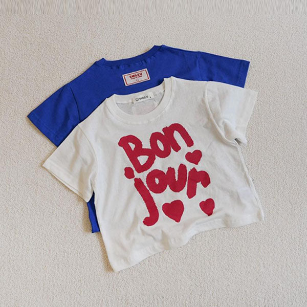 Bonjour Tee Korean toddler t-shirt in ivory made in Korea