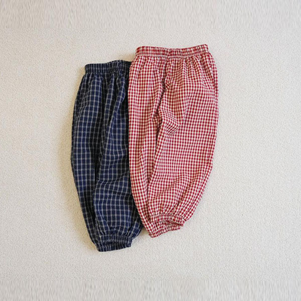Check Jogger Pants Korean toddler pants in red made in Korea