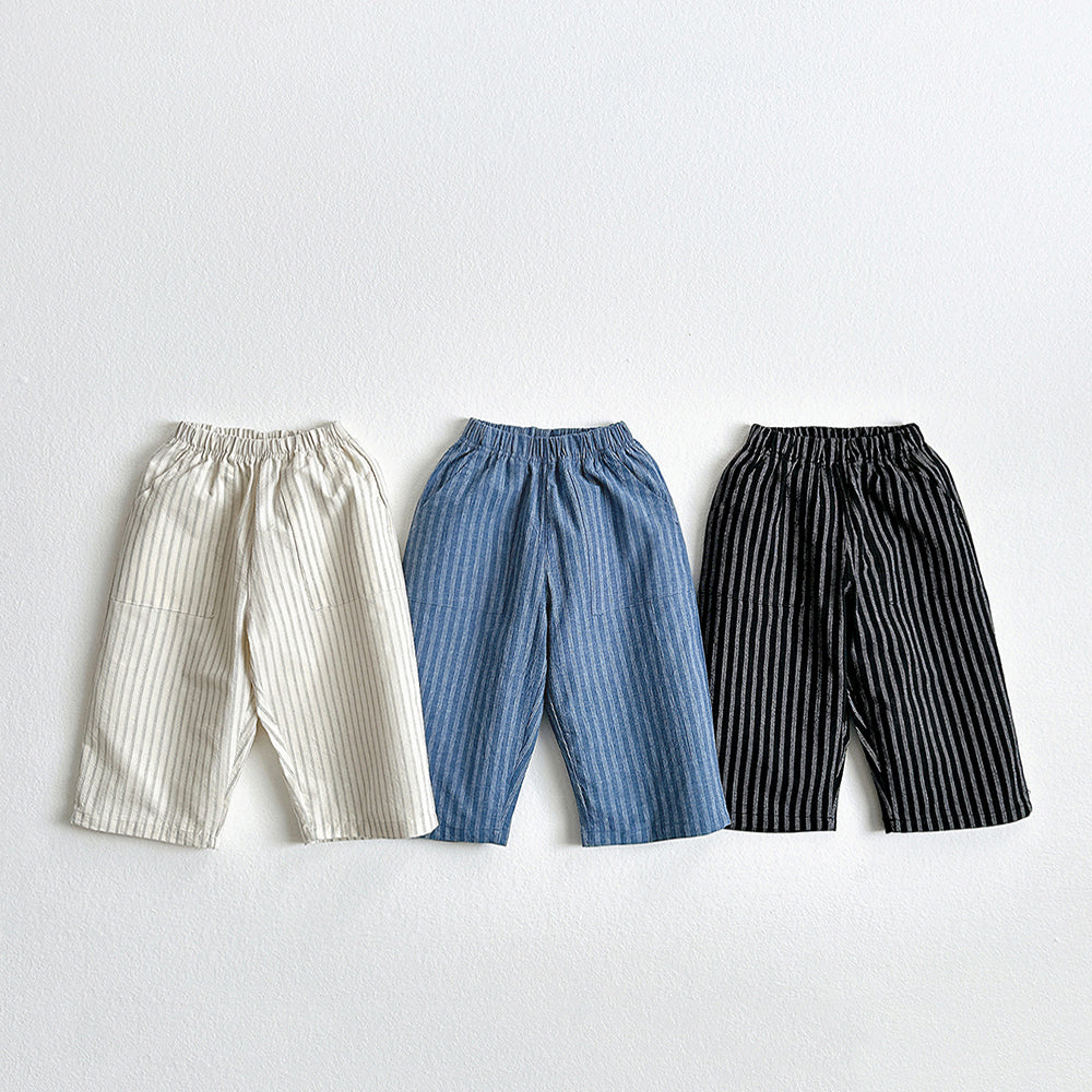 Ankle-Length Stripe Linen Pants Korean toddler pants in indigo made in Korea