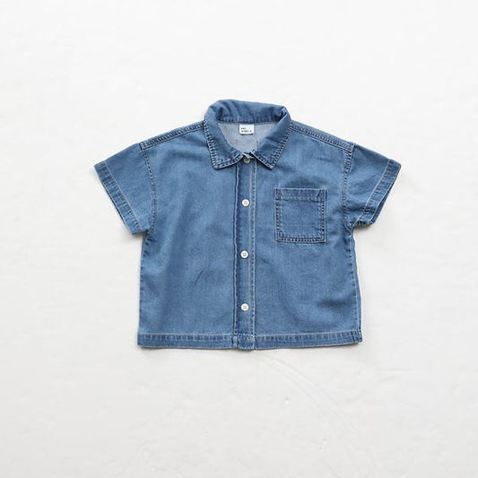 Summer Denim Shirt Korean toddler shirt in blue denim made in Korea