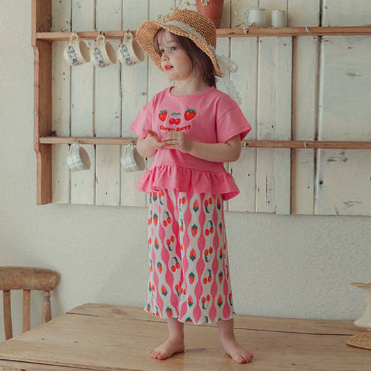 Strawberry Pleated Pants Korean toddler pants in pink made in Korea
