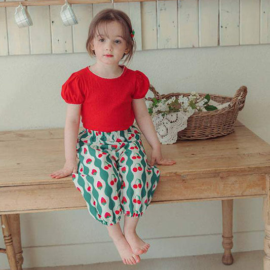 Cherry Berry Pants Korean toddler pants in red made in Korea