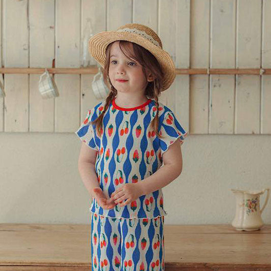 Strawberry Pleated Tee Korean toddler t-shirt in pink made in Korea