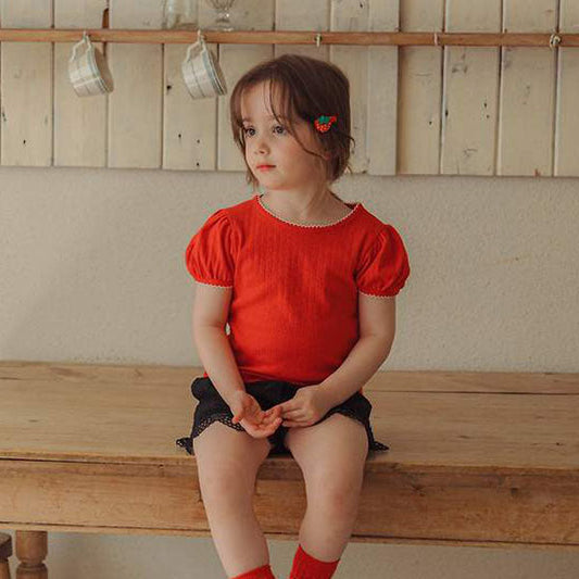 Stripe Eyelet Tee Korean toddler t-shirt in ivory made in Korea