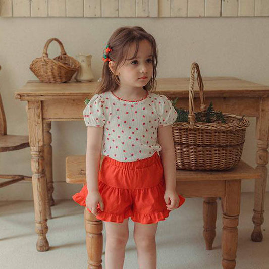 Strawberry Eyelet Tee Korean toddler t-shirt in pink made in Korea