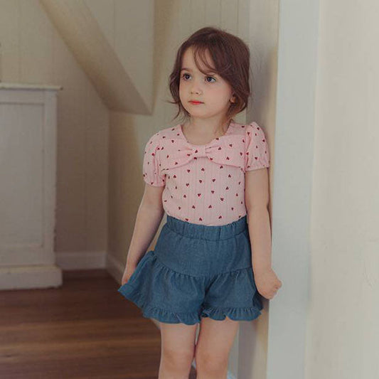 Heart Ribbon Tee Korean toddler t-shirt in pink made in Korea