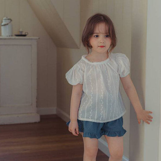 Stripe Lace Blouse Korean toddler blouse in ivory made in Korea
