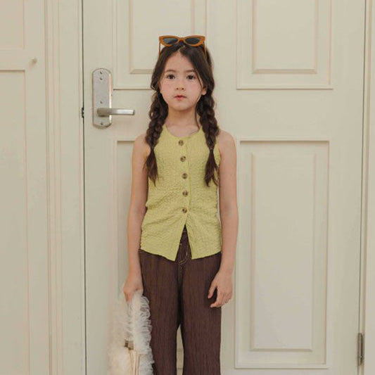 Wrinkle Button Tank Top Korean toddler tank top in white made in Korea