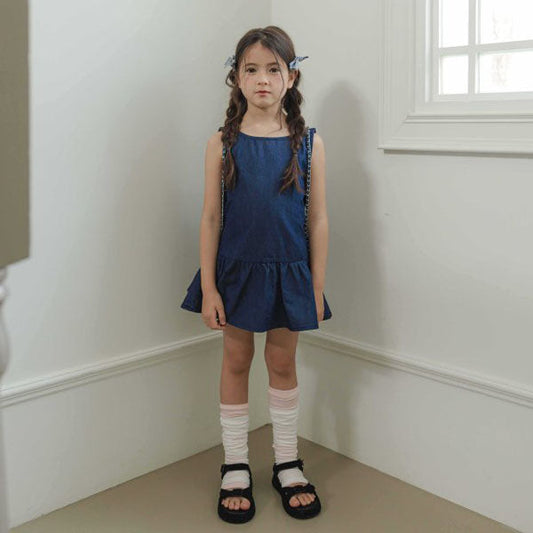 Low Denim Mini Dress Korean toddler dress in deep blue made in Korea