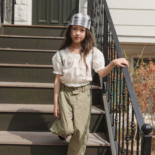 Puff Cropped Blouse Korean toddler blouse in ivory made in Korea