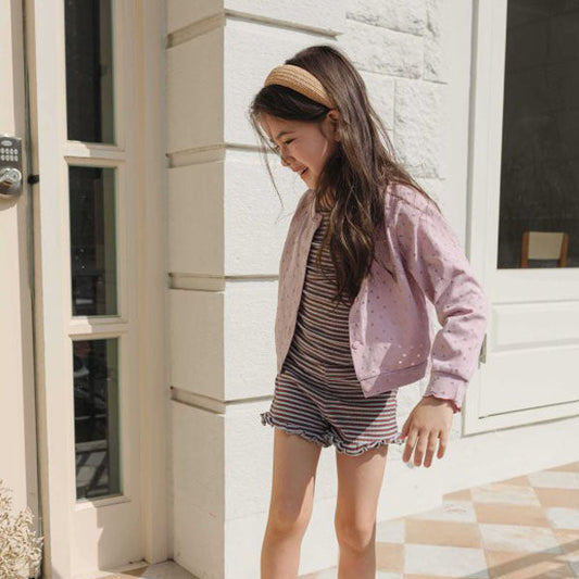 Lady Polka Dot Cardigan Korean toddler sweater in pink made in Korea