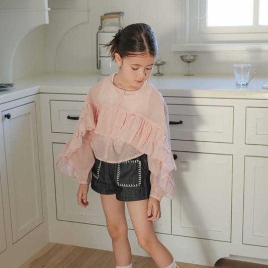 Ruffle Cropped Shirt Korean toddler shirt in pink made in Korea