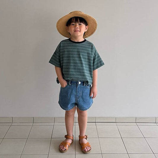 Adie Short Denim Korean toddler pants in indigo made in Korea