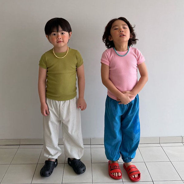 Modal Ribbed Tee Korean toddler t-shirt in pickle made in Korea