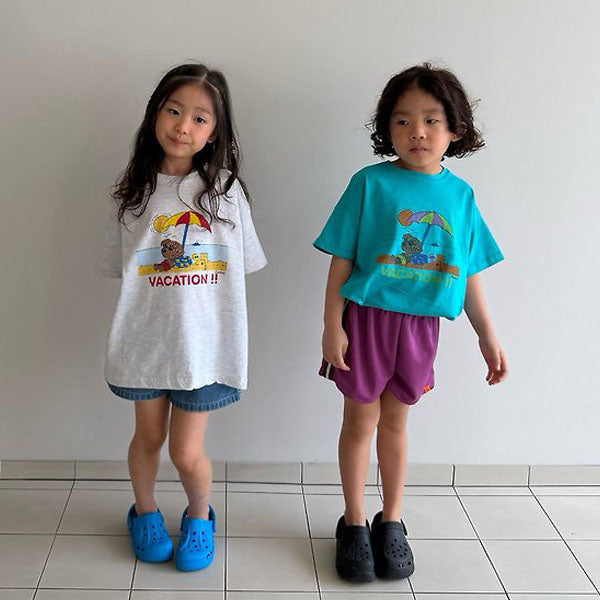 Vacation Tee - Adult Korean kids t-shirt in white melange made in Korea