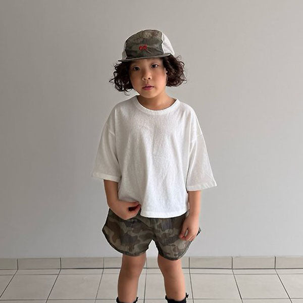 Slub 3/4-Length Tee Korean toddler t-shirt in white made in Korea