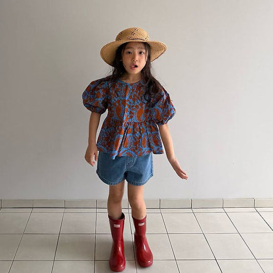 Isabelle Blouse - Adult Korean kids blouse in blue made in Korea