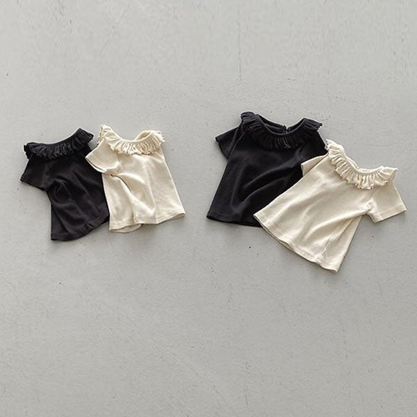 Bebe Ribbed Ruffle Tee Korean infant t-shirt in cream made in Korea